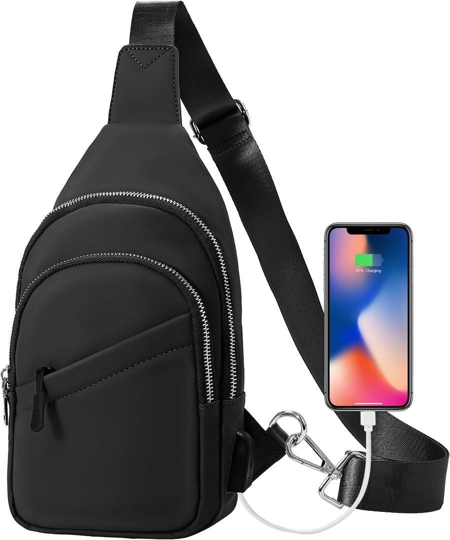 JASGOOD Sling Bag for Men Women, Crossbody Bag Faux Leather Fanny Pack Waterproof Chest Bag Backpack for Travel,Hiking