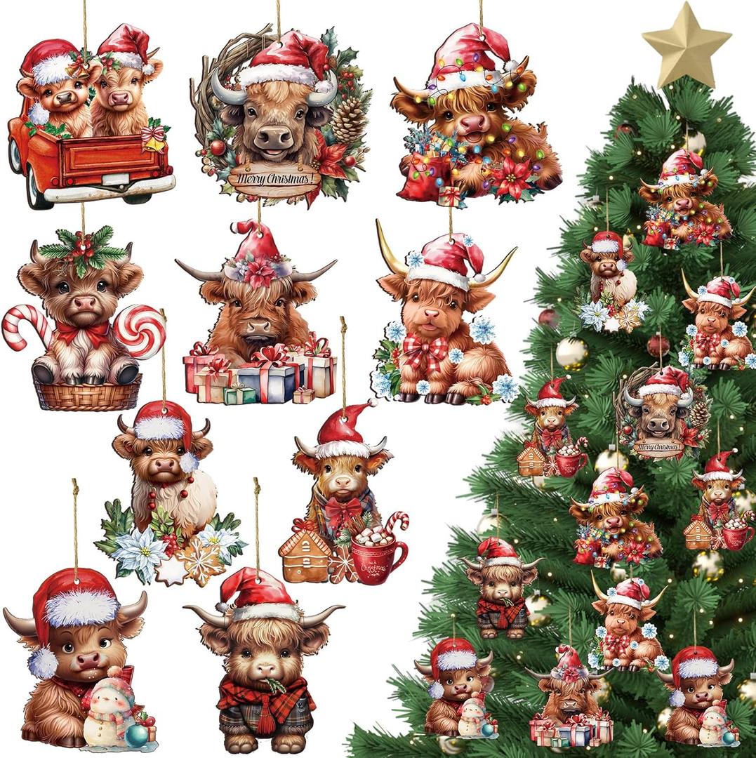Patelai 40 Pcs Western Christmas Ornament Wooden Highland Cow Decoration for Xmas Tree Cowboy Highland Cow Hanging Ornament Western Themed Party Favors for Xmas Tree Farmhouse Home Patelai 40 Pcs Western Christmas Ornament Wooden Highland Cow Decoration for Xmas Tree Cowboy Highland Cow Hanging Ornament Western Themed Party Favors for Xmas Tree Farmhouse Home