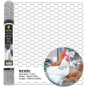 Chicken Wire 36 in x 25 FT x 2 Mesh x 20GA | Poultry Wire Netting | Hot Dipped Galvanised | Hexagonal Galvanized Mesh for Chicken Coop, Rabbit Cage, Fence Barrier PM36x25x2