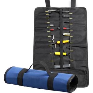 22 pocket Tool Bag Canvas Wrench Roll Up Pouch/Screwdriver Pliers Roller Compartments Organizers/Small Socket Bags/Tool Roll Organizer For Mechanic,Electrician & Hobbyist (1pc Blue)