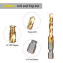 3 x 6PCS Combination Drill Tap Bit Set, Titanium Coated Screw Tapping Bit Tool for Drilling, Tapping, Countersinking. SAE 6-32NC 8-32NC 10-24NC 10-32NC 12-24NC 1/4-20NC Tap Set