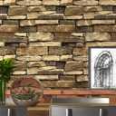Peel and Stick Wallpaper Brick Stone wallpaper 17.7 " x 118 " Self-Adhesive Wallpaper Stone Contact Paper 3D Wall Paper Stone Brick Textured Vintage Removable Wallpaper for Fireplace Kitchen Vinyl