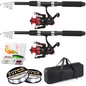 Tripquips Fishing Rod, 6.9ft 2Pcs Telescopic Fishing Rods Set, Carbon Fiber Fishing Pole, 2PCS Spinning Rod and Reel Combo with Carrier Bag Freshwater Fishing Rod and Reel Combos Kits Fishing Gear-Red