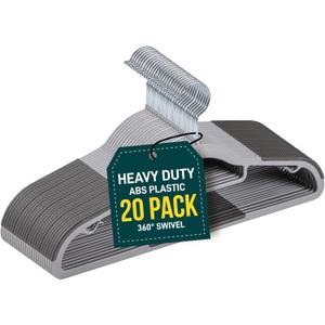 Plastic Clothes Hanger Set - 20 Pieces Versatile, Lightweight, Space-Saving, Non-Slip, Slim Designed, Dry and Wet Clothes Hanger Set with 360 Swivel Hook and Rubber Coating - Gray  