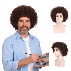 80s Style Afro Wig Curly - Costume Brown Curly Funny Wig Capless for Adults Painters, Artists