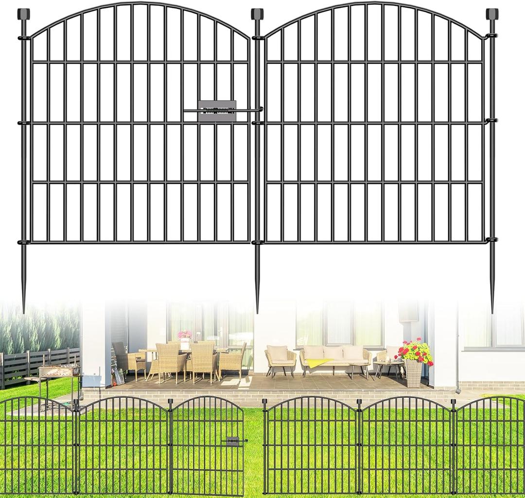 10 Panels No Dig Decorative Garden Fence with Gate - 24 in (H) x 20 ft (L) Dog Rabbits and Pets Fence Outdoor for Yard, Animal Barrier Tall Rustproof Metal Wire Fencing Border for Garden and Patio