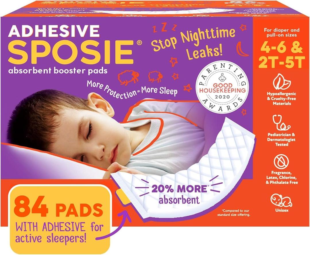 Sposie Diaper Booster Pads | Stop Leaks in Baby Overnight, Nighttime Diapers | Disposable Toddler Training Underwear Girls & Boys | Adhesive Diaper Pad | 84 Count (Pack of 1)