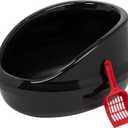 IRIS USA Large Cat Litter Box with Scoop, Open Top High Sided Kitty Litter Pan with Scatter Shield, Black