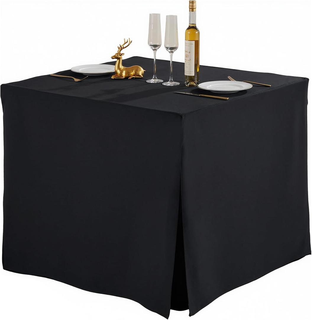 Wish Care Black Fitted Tablecloth for 34x34 Inch Square Tables, Waterproof Polyester Square Table Clothes, Heavy Duty Washable Fabric Table Cover for Home Dining Party Trade Craft Show Display