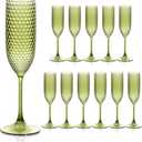 SKLENICE Plastic Champagne Flutes Champagne Glasses Unbreakable Wedding Toasting Glasses Reusable Diamond Glasses Crystal Clear Party Cups Vintage Drinking 5.5 OZ for Wedding (12, Green)