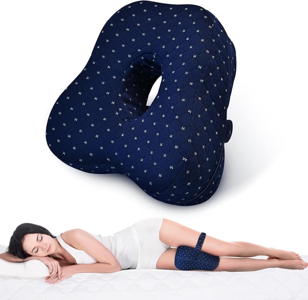 Knee Pillow for Side Sleepers, Knee Pillow, Alignment Pillow for Side Sleepers,Memory Foam Leg Cushion, Comfortable Sleeping Support,Hip Alignment Pillow for Legs/Buttocks/Back (Blue)