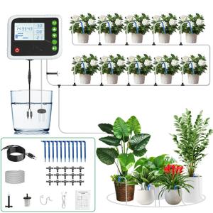 SoulBay Automatic Plant Waterer Indoor, Self Watering System for 15 Potted Plants, USB Rechargeable Drip Irrigation Kit with Programmable Water Timer LCD Display for Vacation Garden