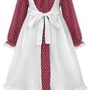 Pioneer Girl Costume with Accessories Prairie Dress Girls Red, 160 