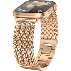 Minyee Compatible with Apple Watch Band 41/40/38/44/45/46/49/42mm Women, Dressy Stainless Steel Metal Adjustable Chain Strap Link Bracelet Wristband for iWatch Series 11 10 9 8 7 6 5 4 3 2 1 Ultra SE