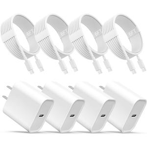 iPhone 17 16 15 Charger, USB C Charger, 4-Pack Fast Wall Charging, USB-C Chargers Block (4-Pack 6 ft Cable Included) for iPhone 17/16/15/15 Pro/15 Pro Max/iPad Pro/AirPods Samsung & More