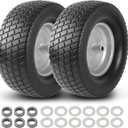 AR-PRO (2-Pack) 16x6.50-8 Flat-Free Tire and Wheel Assemblies, Relacement 16x6.5-8 Solid Turf Tire with Rim for Garden Tractor Riding Lawn Mowers, 3" Offset Hub and 3/4" Bushings (Silver)