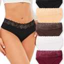 ROSYCORAL Cotton Underwear for Women Lace Trim Briefs Soft Low Rise Ladies Stretchy Hipster Bikini Panties 5 Pack (XL)