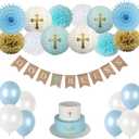 CHRORINE Baptism Decorations for Boys, First Communion Confirmation Decorations, God Bless Banner and Blue Party Decorations - Blue Set