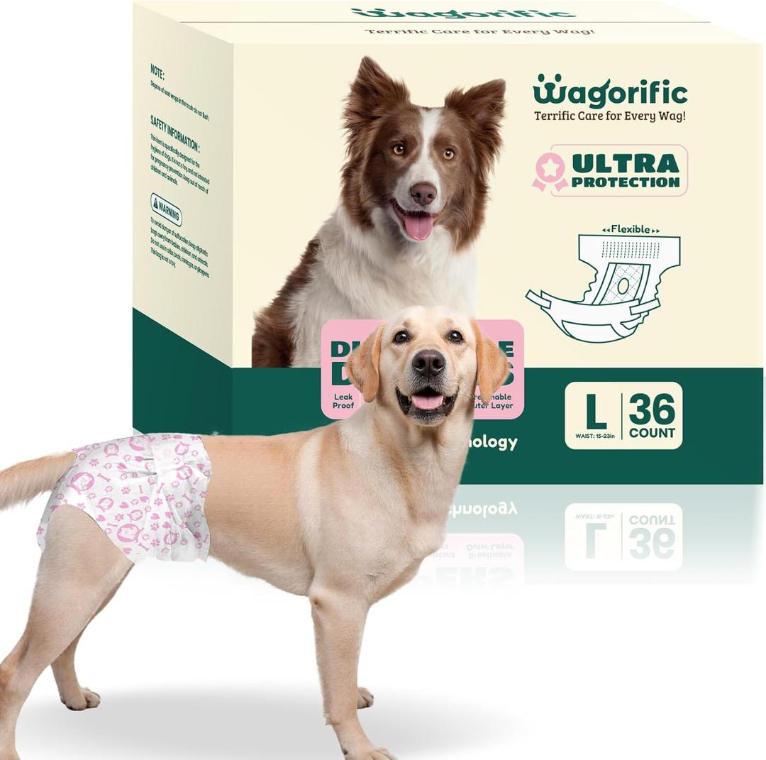 Dog Diapers for Female Dogs: Leakproof, Adjustable, Soft, and Breathable Disposable Diapers for Female Doggie  Perfect for Incontinence, Training, and Travel  36 Pack Size L