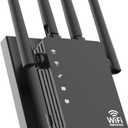 WiFi Extender with 4 Antennas 1200Mbps - Dual Band 5GHz/2.4GHz, WiFi Extender Signal Booster with 3 Modes Support, WiFi Repeater with 12880 Sq.ft 105 Devices, Easy Set Up for Home (Black-Q5)