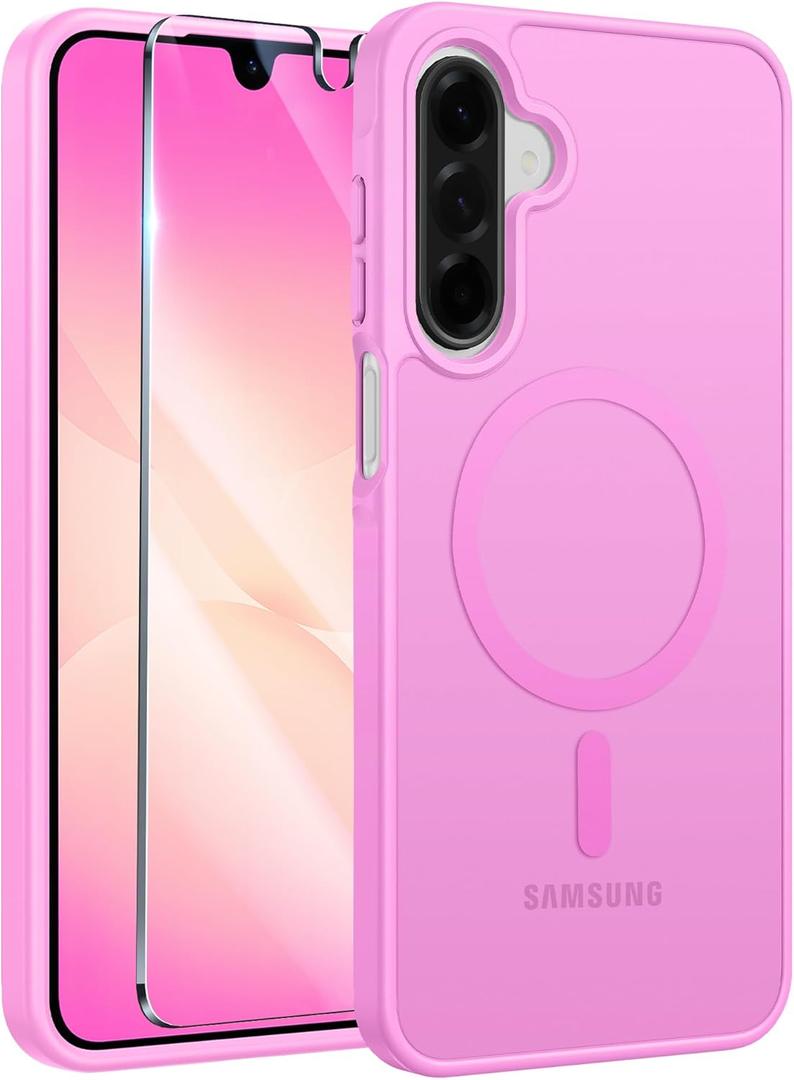 FNTCASE for Galaxy A26 5G Phone Case: Magnetic Matte Translucent Military Grade Drop Protection Cell Phone Cover - Slim Rugged Durable Shockproof Protective for Samsung A26 Cases - Pink
