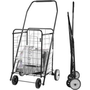 Shopping Utility Cart, Collapsible Durable Grocery Utility Cart with Rolling Wheels for Easy Storage, Compact Portable Design