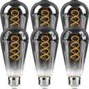 E26 ST64 Vintage Edison Light Bulbs, Smoky Grey Coated Glass, Dimmable, 4W(20W Equivalent) 150 Lumens, 2700K Soft White, Spiral Filaments Design, Antique Style, 25000 Hrs, 6-Pack