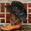 Wildarms Western Cowboy Hat for Women Men Wide Brim Woven Straw Cowboy Hat for Men Cowgirl Exquisite Decoration Band (7 1/4, Lu12890-black)