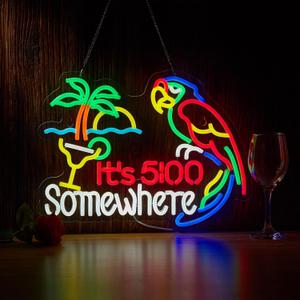 Its 5 00 O'clock Some Where Neon Sign for It's Five Oclock Somewhere Sign Wall Decor LED Bar Beer Neon Light.