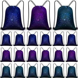 Censen 24 Pcs Starry Sky Drawstring Bags Set Bulk 12 x 10 Inch Waterproof Beach Bags for Girls Boys Kids Starry Galaxy Theme Party Birthday Party Favor Bags Supplies