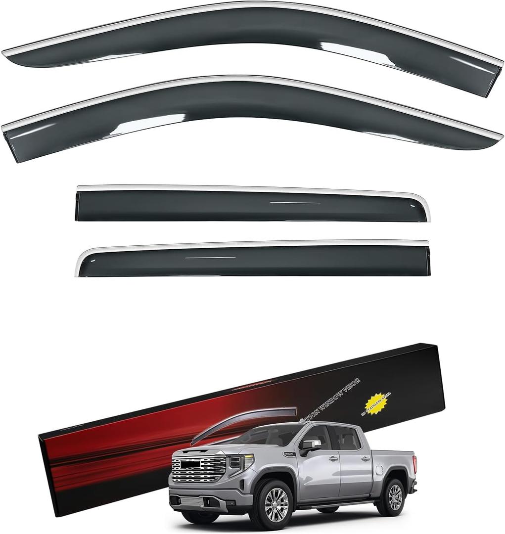 Sze Rain Guards Compatible with Chevrolet (Chevy) Silverado/GMC Sierra 1500 2019-2026 Crew Cab Side Window Deflectors Window Visors Out-Channel Guard Deflector Vent Visor-4pcs