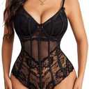 Avidlove Bodysuit for Women Sexy Lace Top One Piece Lingerie V Neck Mesh Tops Going Out Cami Naughty Push Up Body Suit XL