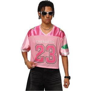 SHENHE Men's Graphic Football Jersey Short Sleeve Number Print Y2k Crop Tee Jersey Top (Medium, Pink)