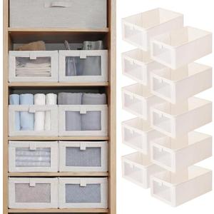 Linen Closet Organizers And Storage, 10 Pack Closet Storage Bins Linen Closet Baskets for Closet Organization Foldable Closet Organizer Bins with Clear Window For Organizing Clothing, Jeans, Shelves