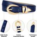Fashion Waist Belt with Gold Buckle Women's Belts for Jeans Stylish Leather Belts for Women (Blue, S)