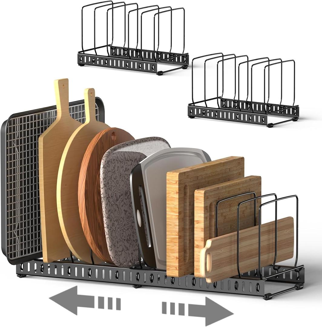 HzTinT 2PACK Cutting Board Organizer, Adjustable Divider Cutting Board Holder with Anti-slip Pads, Kitchen Cabinet Organizer for Baking Cookie Sheet Pan Bakeware Cookie, Black, Large-Size (11.3in)