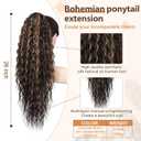 FLUFYMOOZ Ponytail Extension, 26 Inch Bohemian Style Drawstring Ponytail Hair Extensions for Women, Long Curly Wavy Ponytail Natural Synthetic Hairpiece for Women (26 Inch Chocolate Brown with Blonde Highlights)