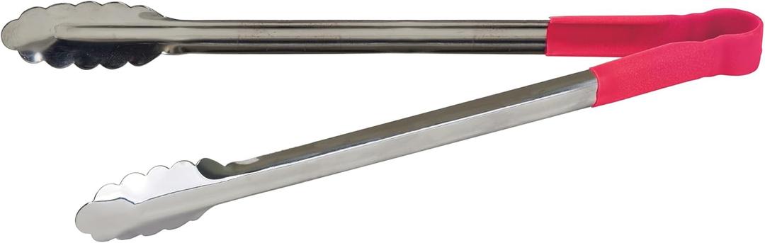 Winco 16" Stainless Steel Serving Tongs with Non-Slip Handle, Red