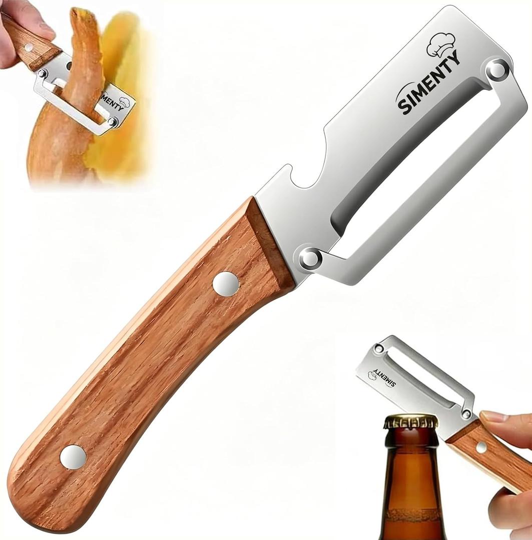 Multifunctional Vegetable Peeler,2-in-1 Stainless Steel Blade Peeler with Wooden Handle and Bottle Opener,Peelers for Kitchen,Carrots,Apple,Potato Peeling