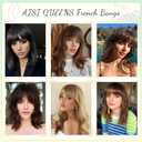 AISI QUEENS Bangs Hair Clip in Bangs Real Human Hair Extensions Fake Bangs Fringe with Temples French Bangs Hair Extensions for Women Clip Curved Bangs for Daily Wear (French Bangs,Medium Brown)