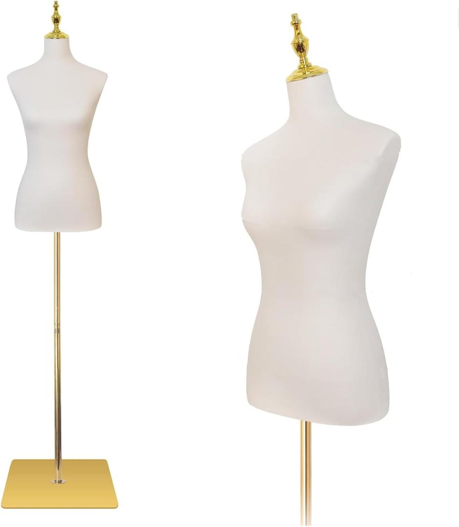 EaseHome Dress Form Mannequin, Height Adjustable 54”-76” Leather Female Manikin Torso,Model Display Body Stand with Detachable Bracket and Rectangular Base Beige