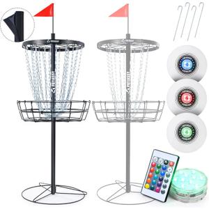 Portable Disc Golf Basket With 24/12 Chains for Two Difficulty Levels of Practice Target for Night Practice