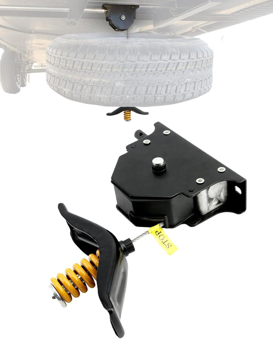 Spare Tire Hoist, Spare Tire Winch Carrier, Compatible with RVs Trailers Trucks Motorhomes, Spare Tyre Holder with Offset Cable, Spare Wheel Towing Winch, Spare Tire Lift Assembly, LC159056, 159056