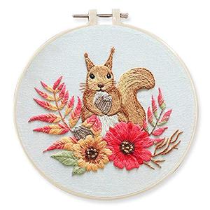 Awesocrafts Embroidery Kit, Squirrel, Animals Plants Flowers Full Range of Embroidery Starter Kits for Beginners Adults Kids DIY Handmade Easy Patterns (Squirrel)