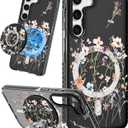 Samsung Galaxy S23 Case for Women - Girls Cute Design Compatible with Magsafe Magnetic Ring Holder Stand Foral Flower Phone Covers Aesthetic Girly TPU Funda for S23