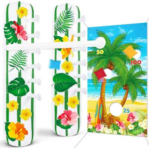 2 Sets Hawaiian Luau Party Decorations – Inflatable Limbo Games, Bean Bag Toss Banner Set for Birthday, Beach Pool Supplies, Summer Fun Activities, Outdoor Festival