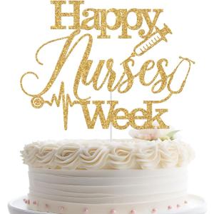 Happy Nurses Week Cake Topper, National Nurses Week Cake Decor, Thank You Nurses - We Appreciate You Decor, Nursing School Party Decorations Gold Glitter