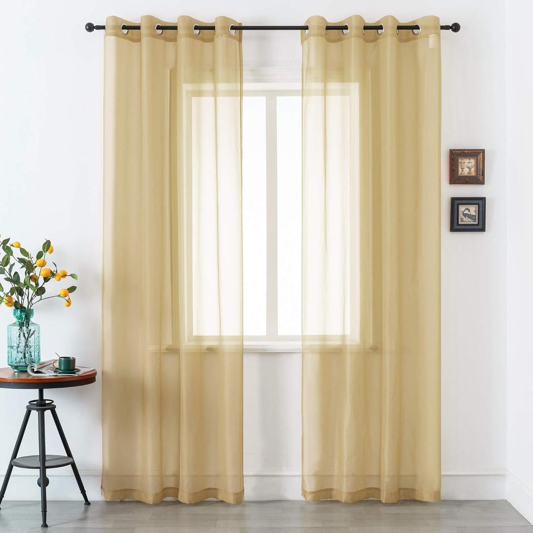 DUALIFE Antique Taupe Brown Sheer Curtains 84 Inch Length Grommet Light Brown Tan Semi Voile Curtain Panels Window Drapes for Living Room and Bedroom Window Treatments 2 Panels 52 x 84 Inch Natural