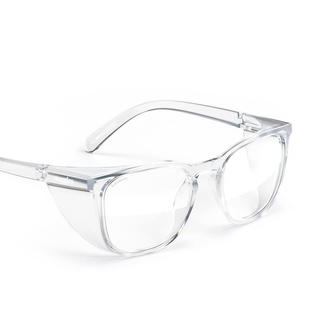 Stoggles Square Z87.2 Certified Polycarbonate Small Fit Safety Glasses, Scratch & Shatter-Proof, Blue-Light & UV Blocking Lens, Top & Side Shields, Anti-Fog Dip Coated, Protective & Stylish Eyewear (Clear)