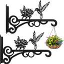 2-Pack 10 Inch Aesthetic Plant Hangers Outdoor Metal Hanging Plant Bracket with Beautiful Hummingbird Pattern Heavy Duty Plant Hooks for Hanging Plants, Bird Feeder, Wind Chime, Lantern, Black